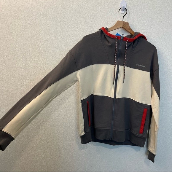 NWT Columbia Zip Up Gray Cream Red Hoodie with Logo- Size XL - Picture 8 of 16